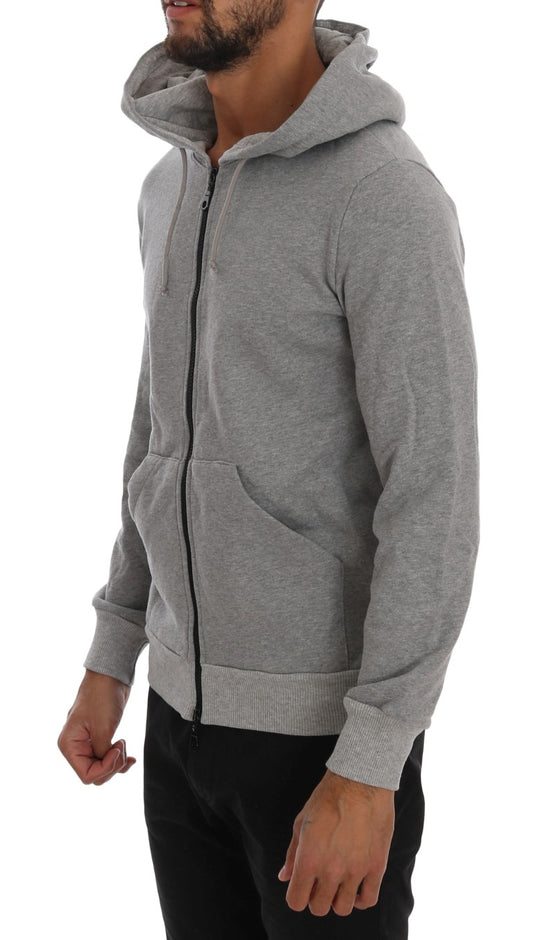 Chic Gray Full-Zip Cotton Hoodie