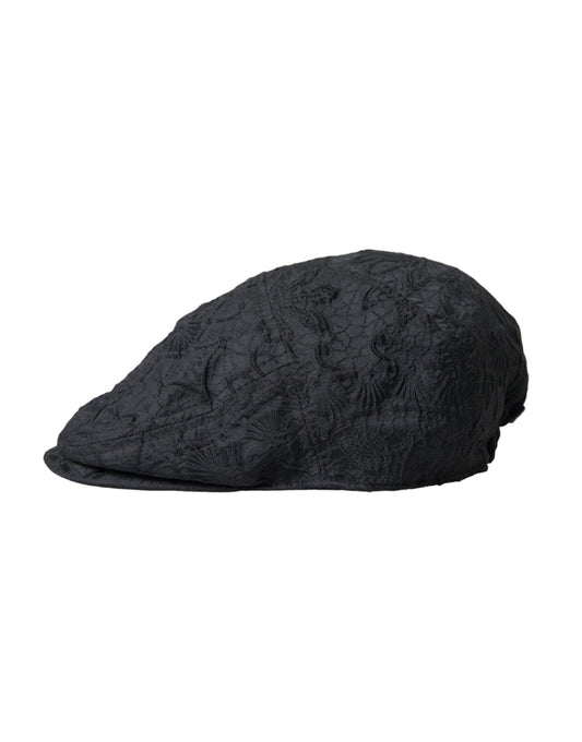 Black Floral Brocade Newsboy Hat Men