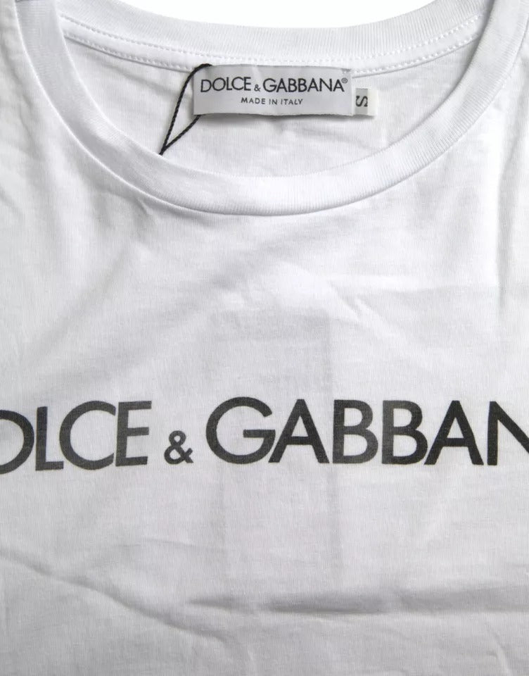 White Logo Print Cotton Crew Neck Mens Top T-shirt