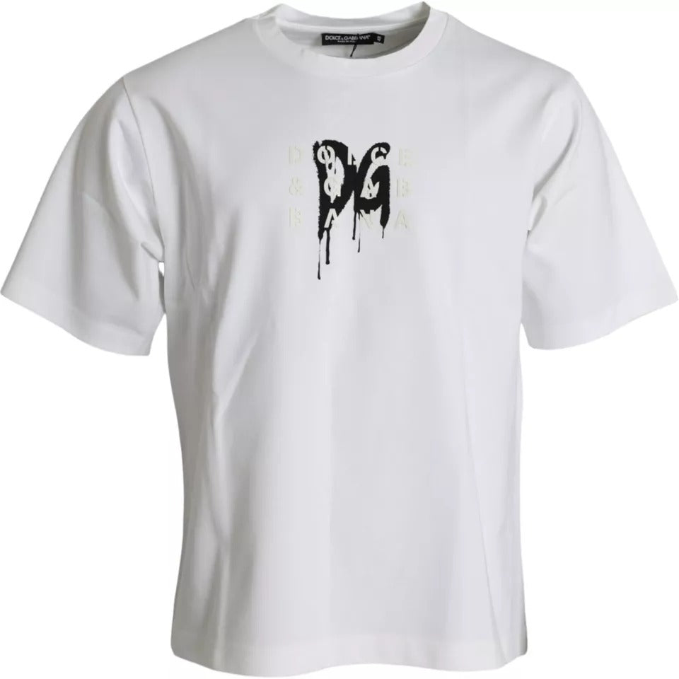 White Logo Print Cotton Crewneck Men T-shirt