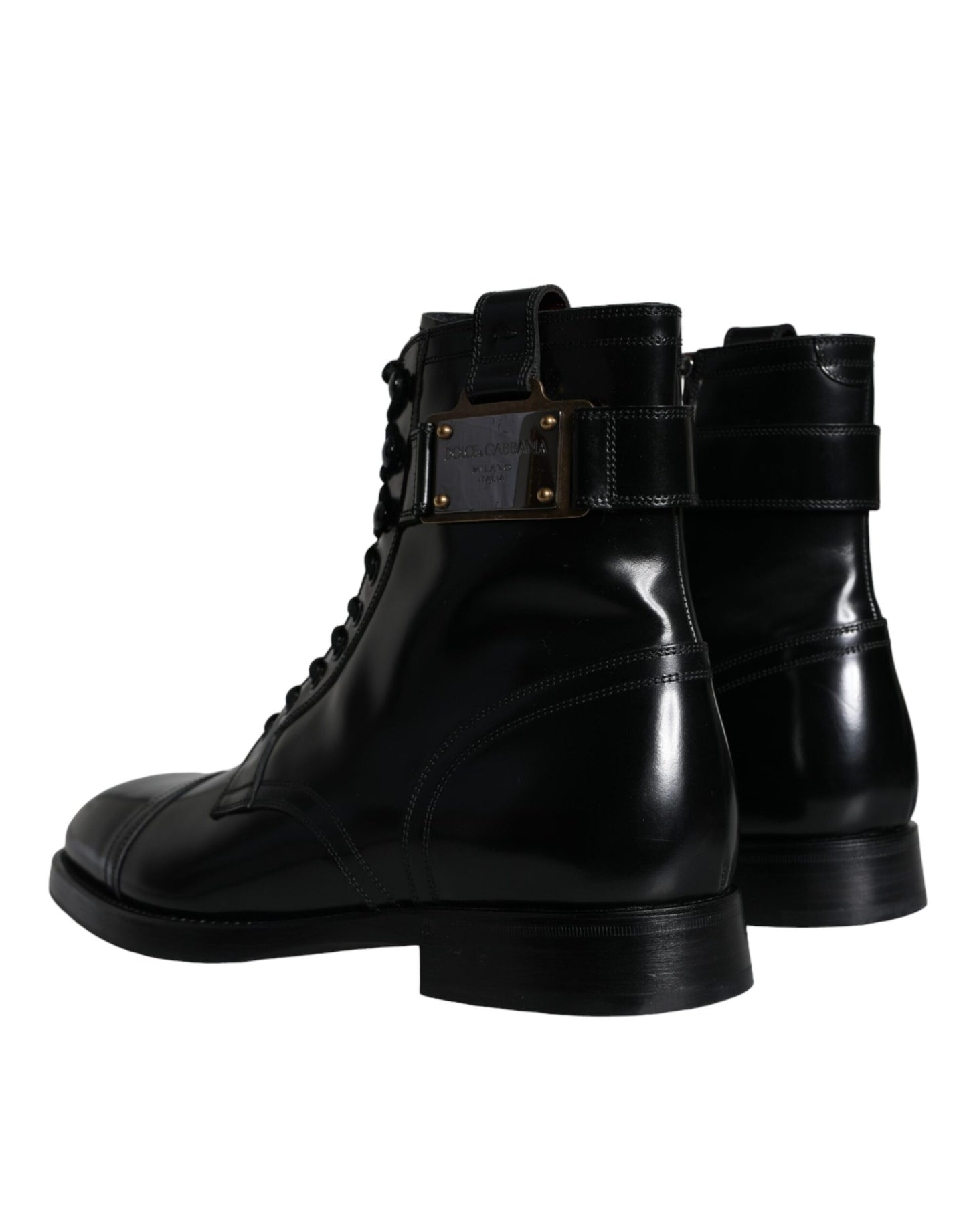 Black Logo Lace Up Mid Calf Men Boots Shoes