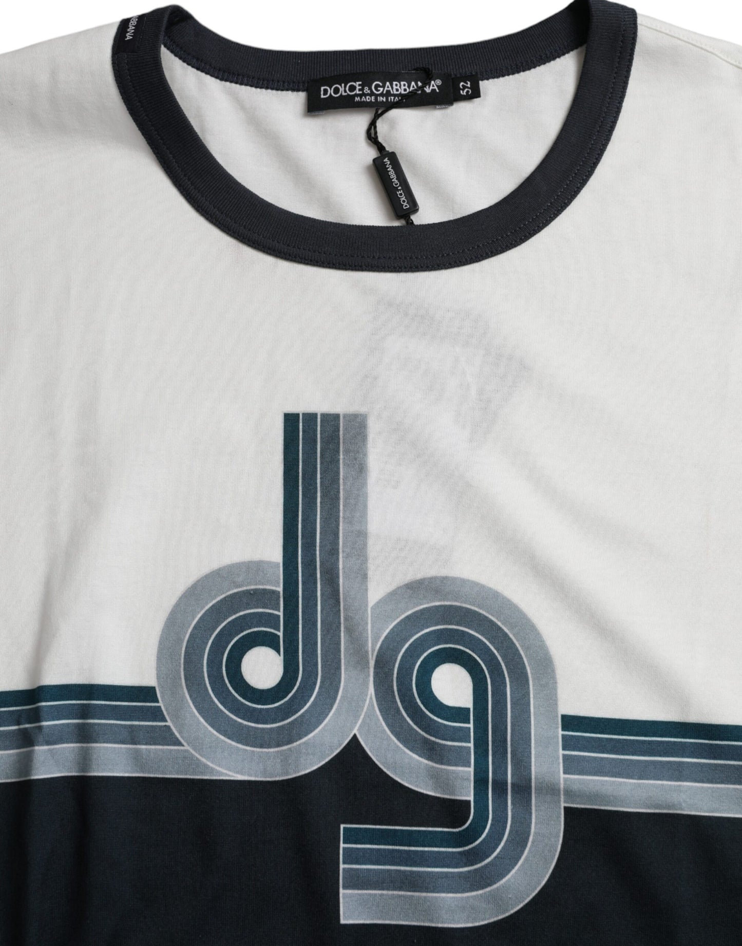 White Blue Cotton Logo Short Sleeve T-shirt