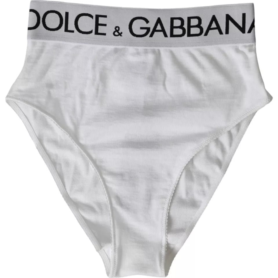 White Cotton Stretch Branded Logo Underwear