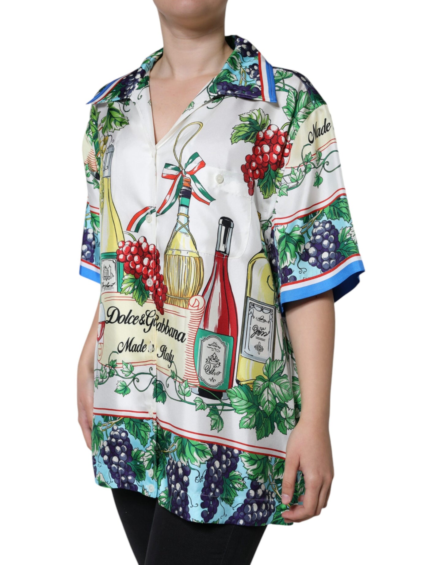 Multicolor Silk Wine Print Shirt Polo Top