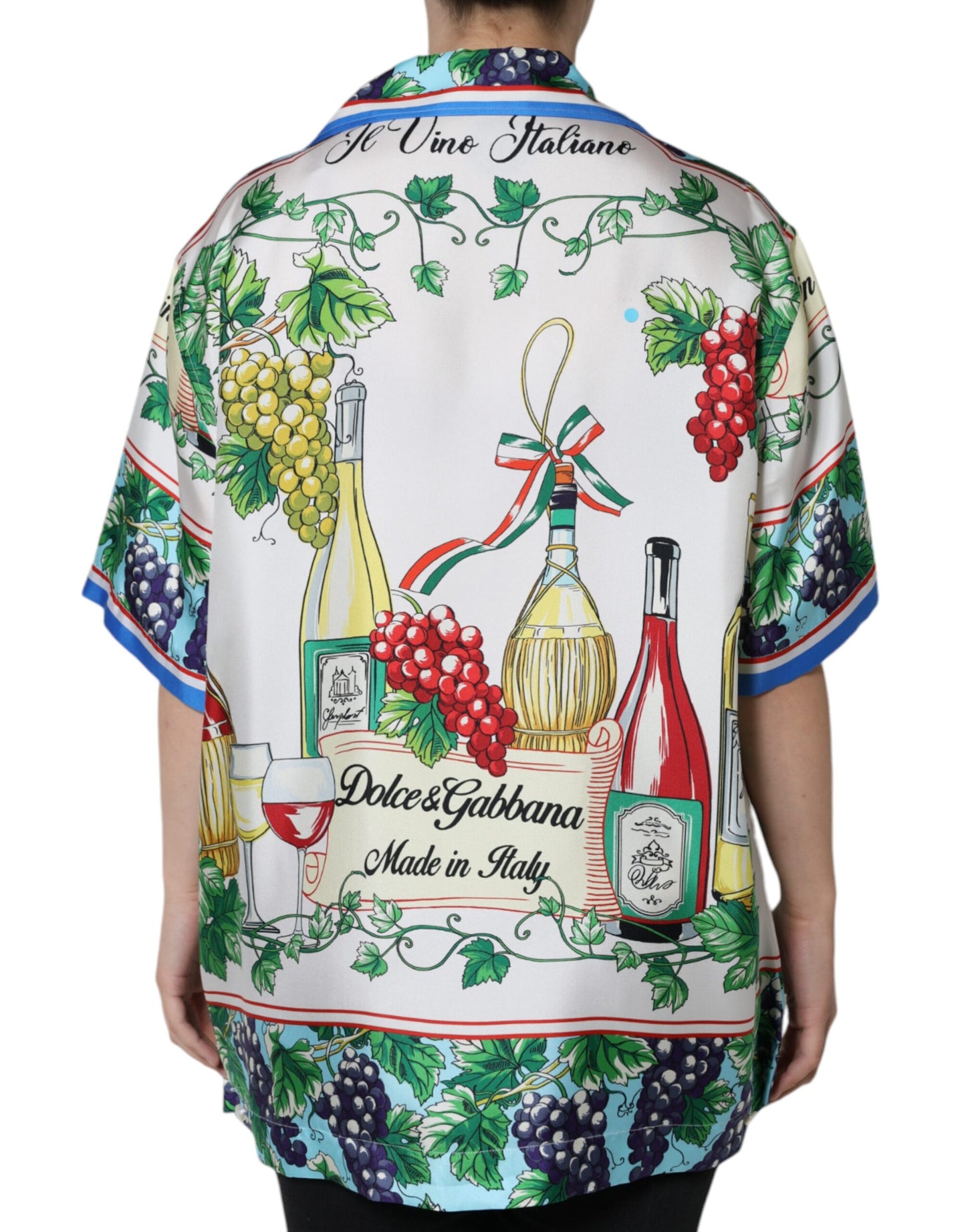 Multicolor Silk Wine Print Shirt Polo Top