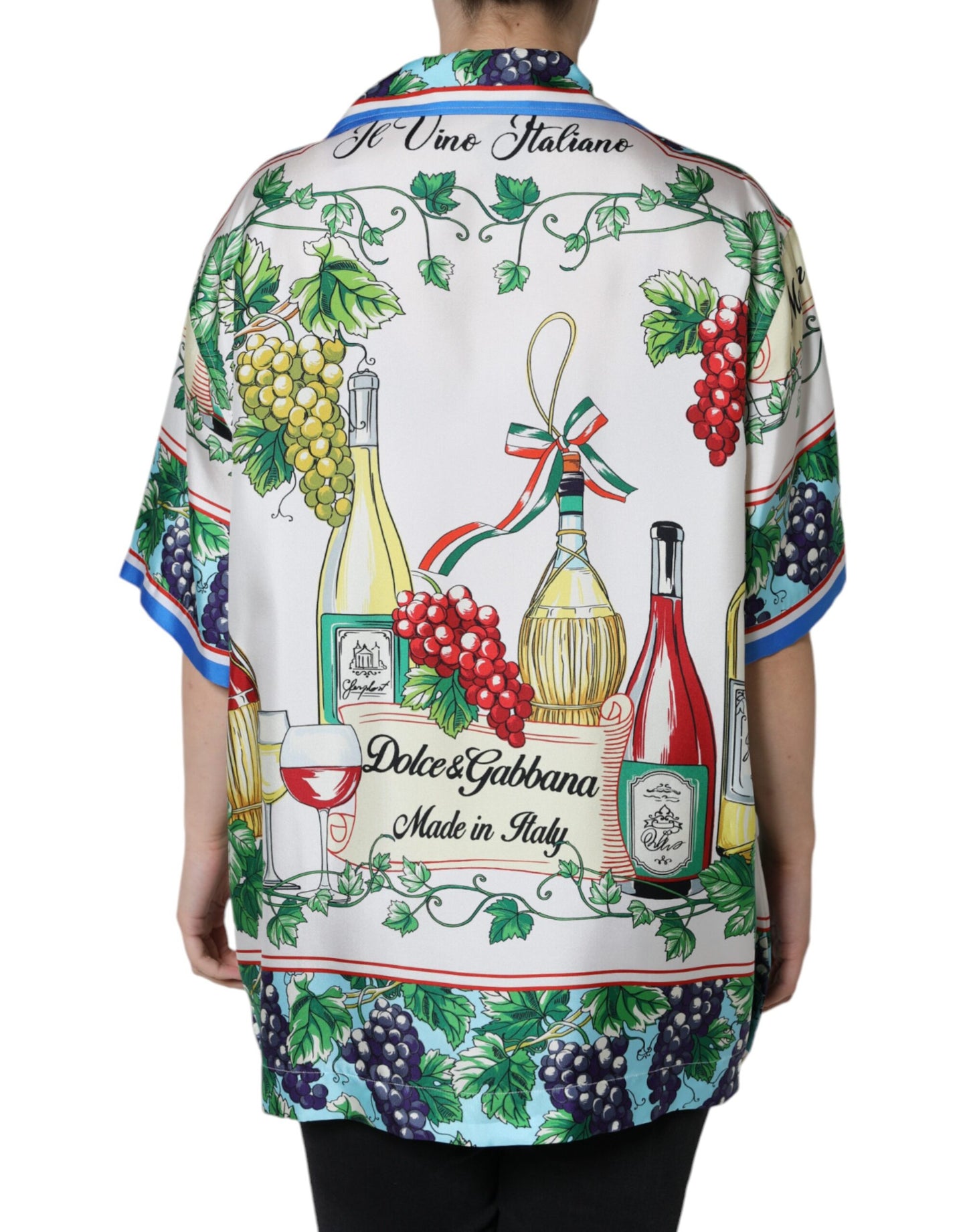 Multicolor Silk Wine Print Shirt Polo Top