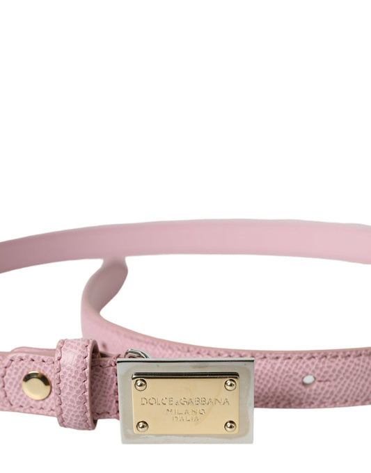 Pink Leather Gold Square Metal Buckle Belt