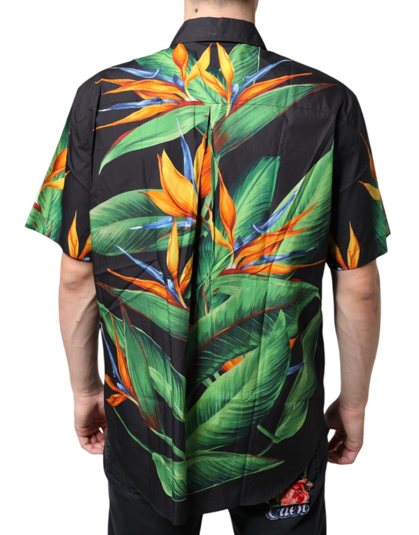 Black Leaves Print Button Down Casual Shirt