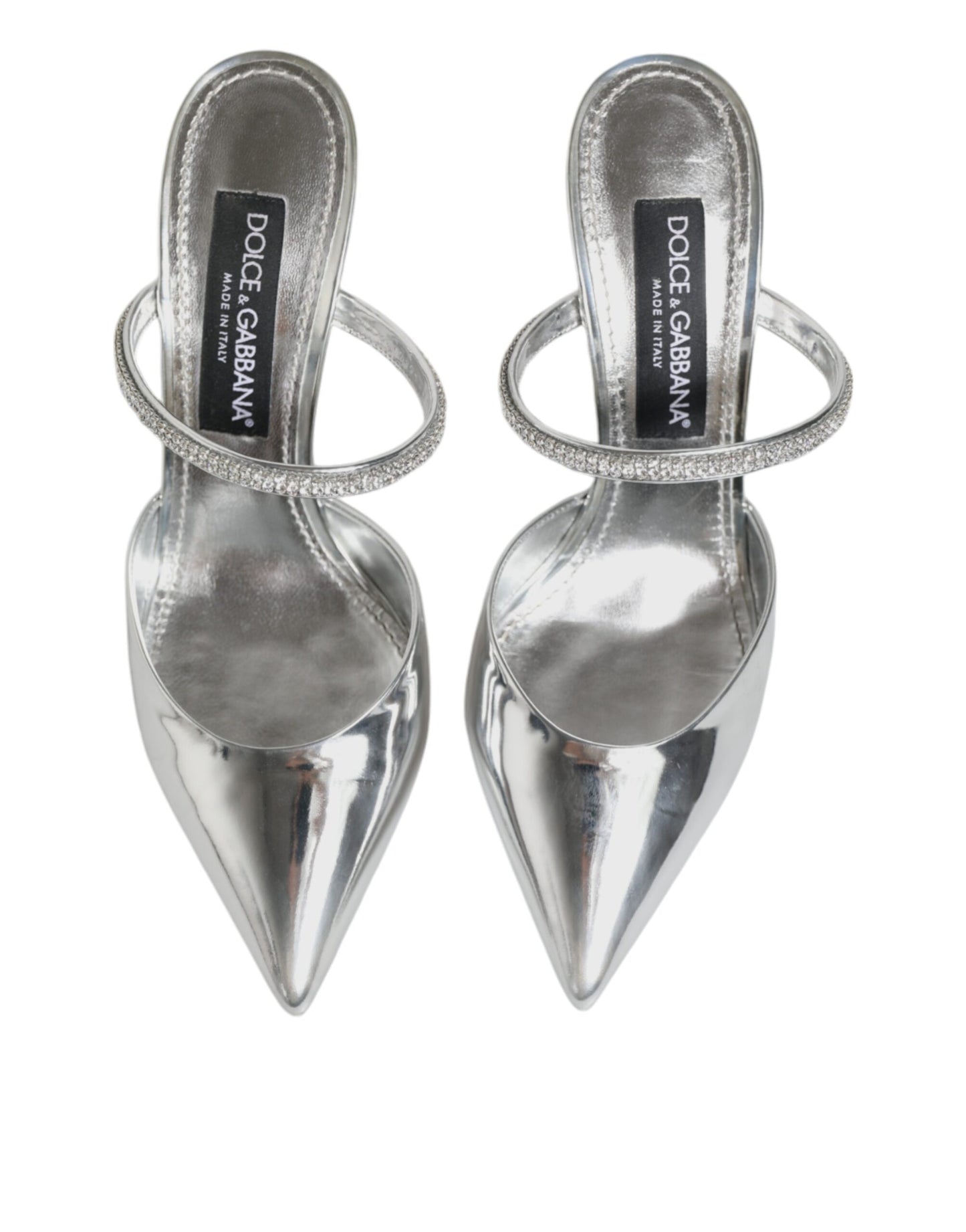 Silver Leather Slip On Heels Sandals Shoes