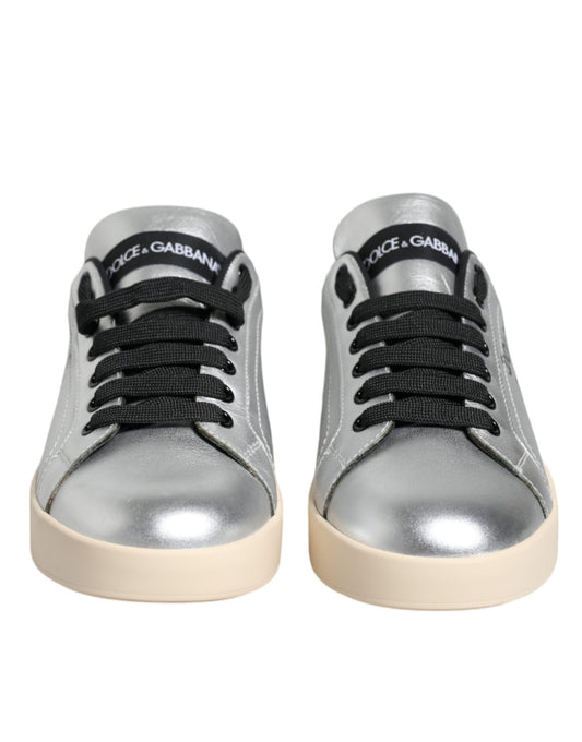 Silver Calf Leather Portofino Sneakers Shoes