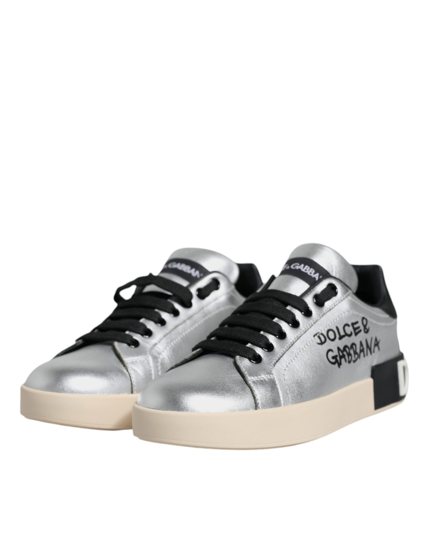 Silver Calf Leather Portofino Sneakers Shoes