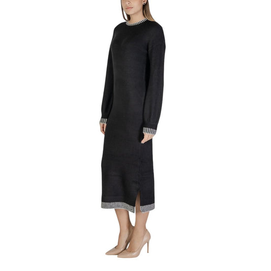 Black Polyester Midi Dress