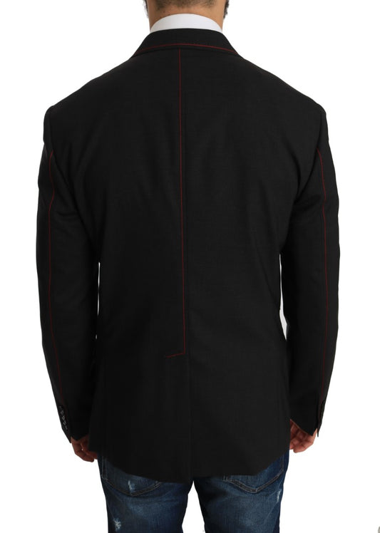 Elegant Slim Gray Wool Blazer Jacket