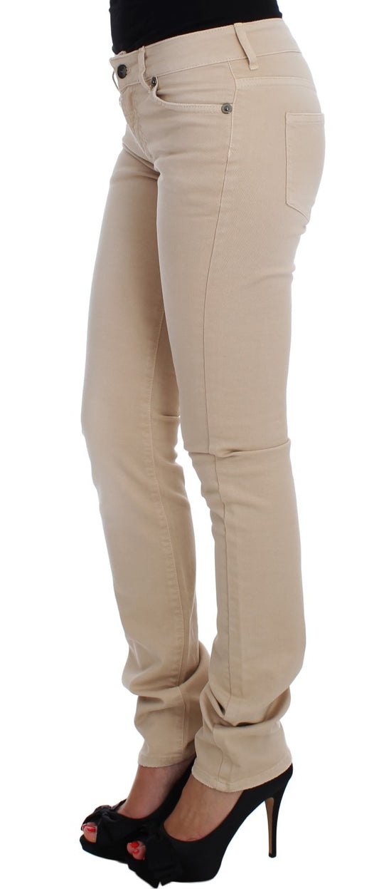 Beige Cotton Stretch Slim Fit Jeans