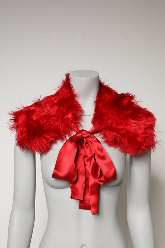 Red Alpaca Fur Women Neck Warmer Winter Scarf
