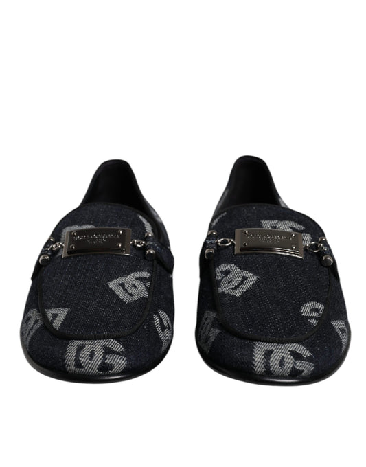 Black Logo Cotton Loafers Formal Dress Shoes