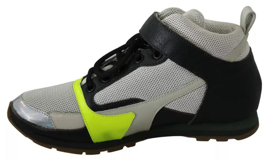 Fog Gray Neon Green Black Lace-Up Strap Shoes