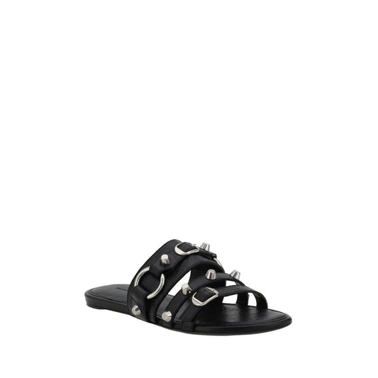 Black Calf Leather Bos Taurus Flat Sandals