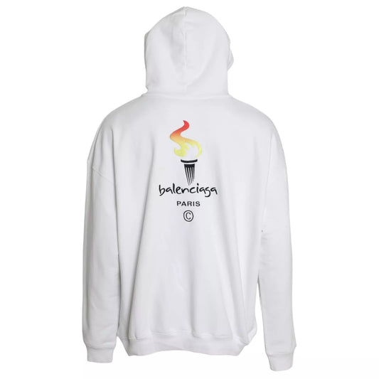 White Cotton Logo Hooded Pullover Oversize Sweater