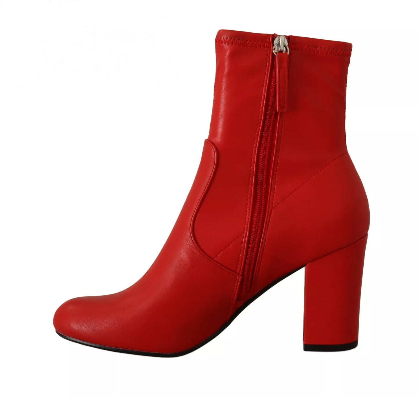 Red Leather Block Heels Ankle Boots Shoes