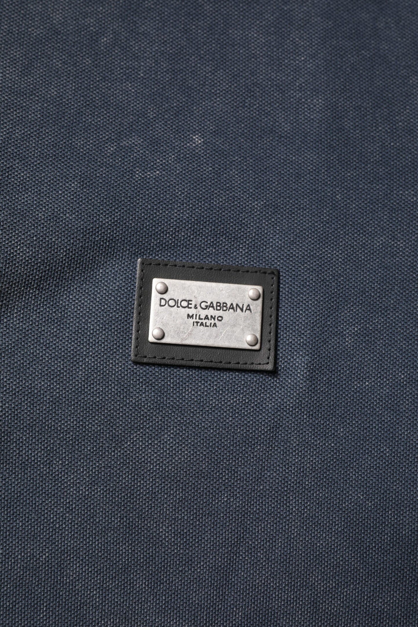 Dark Blue Logo Plaque Cotton Men Polo Shirt T-shirt
