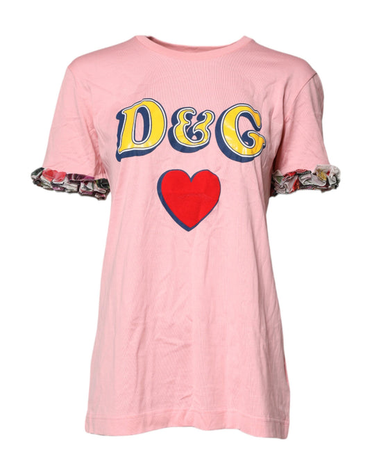 Pink Logo Print Cotton Crew Neck Tee T-shirt