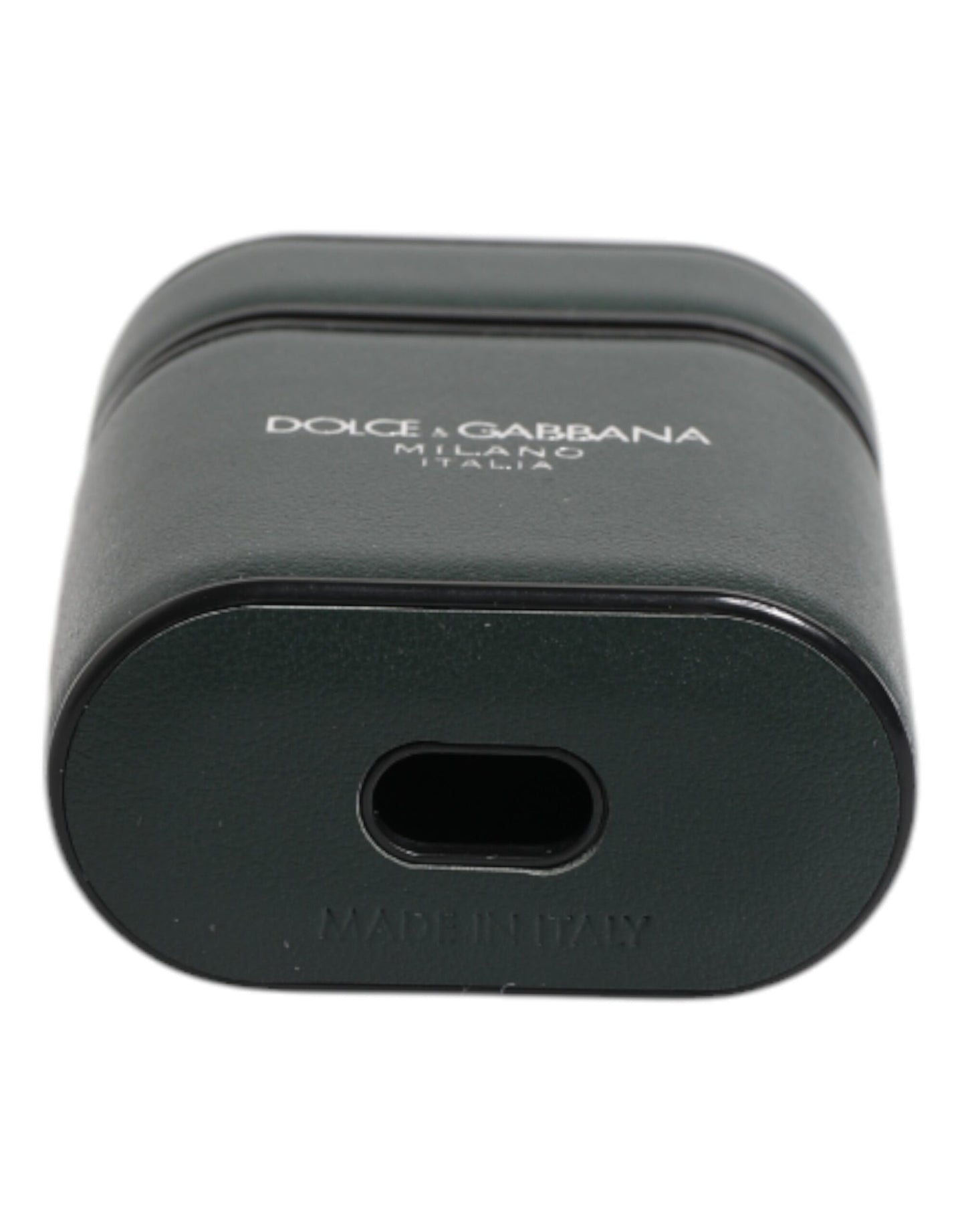Green Calfskin Leather Logo Print Flip Holder Airpods Case