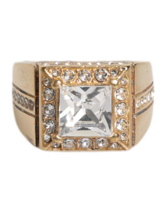 Gold Tone Sterling Silver 925 Crystals Ring