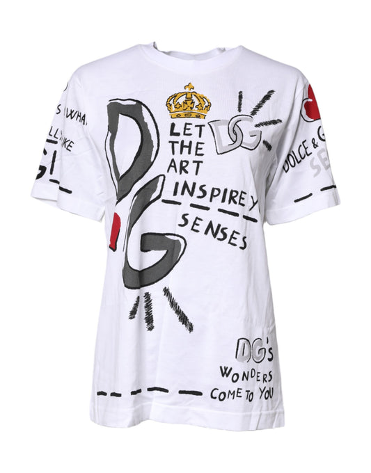 White Short-Sleeved Printed Jersey T-shirt