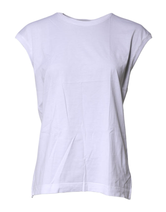 White Cotton Sleeveless Round Neck Tank Top