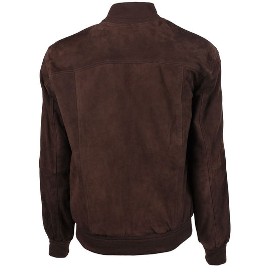 Brown Calfskin Men Bomber Jacket