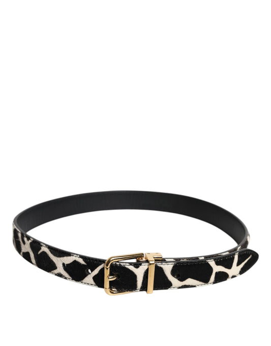 Brown White Pony Leather Metal Buckle Belt