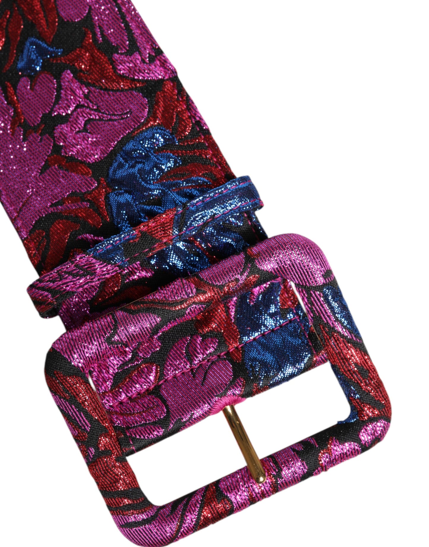 Multicolor Floral Jacquard Lurex Wide Waist Buckle Belt