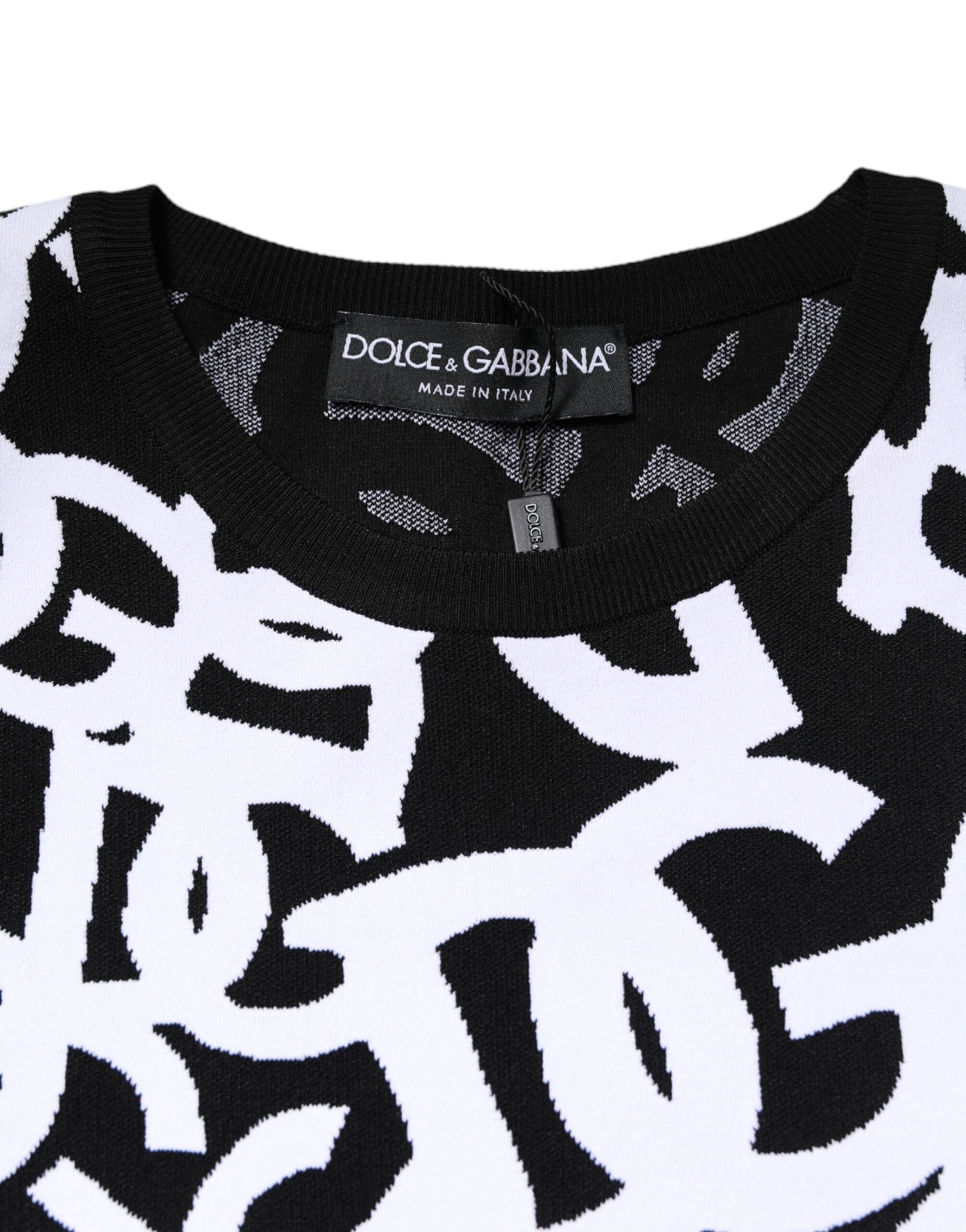 Black White Logo Print Women Pullover Sweater