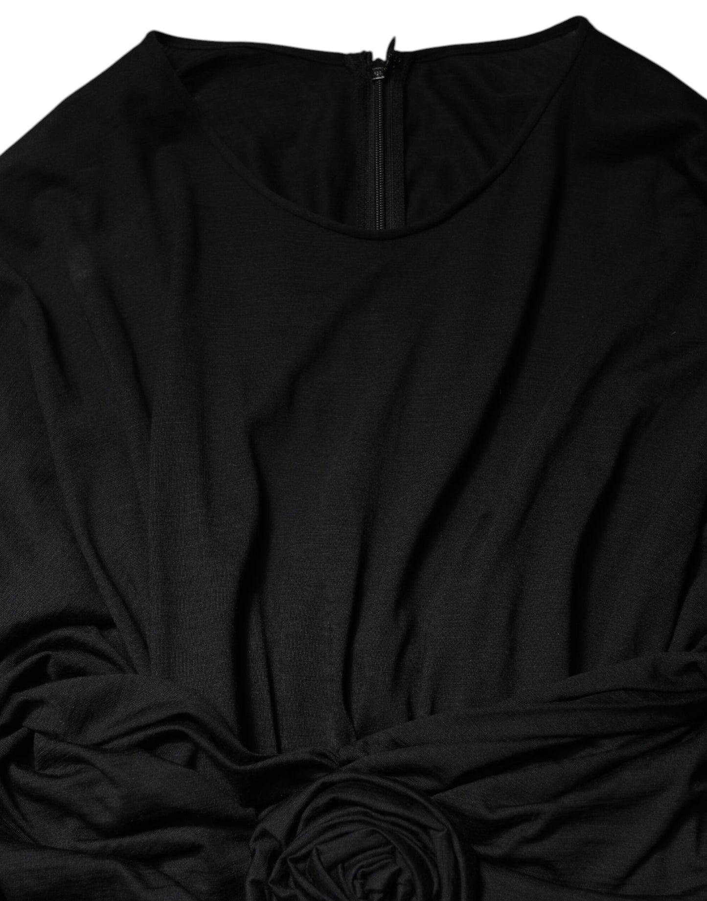 Black Wool Long Sleeves Sheath Midi Dress