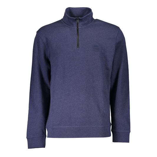 Blue Cotton Men Sweater with Half Zip Closure