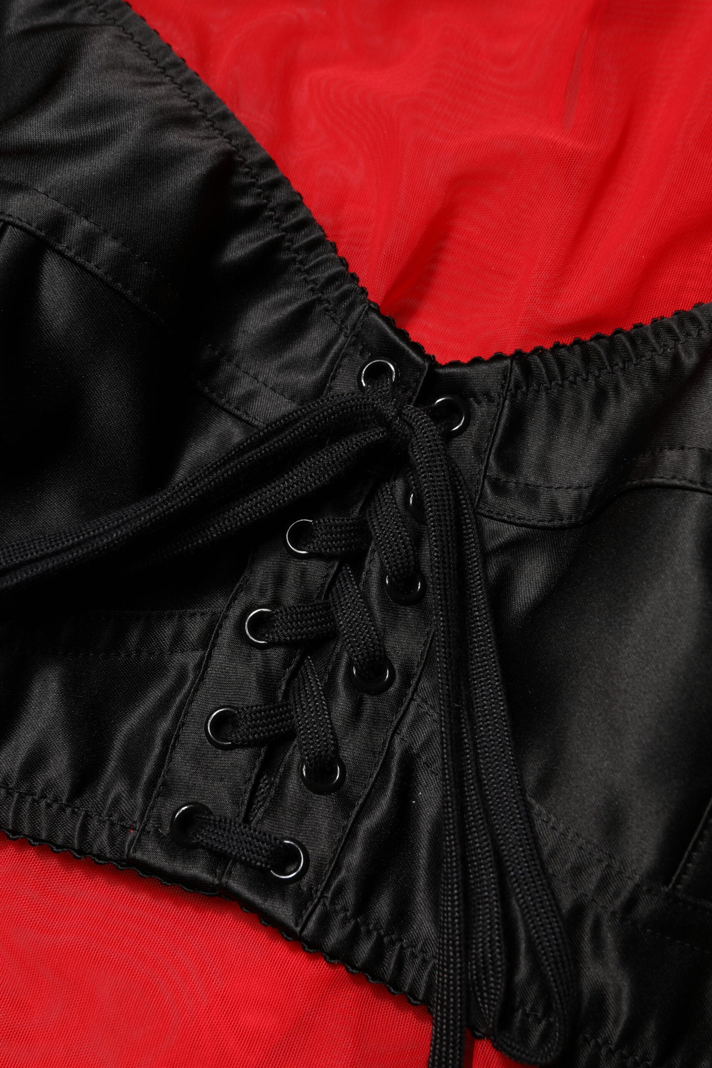 Red Black Bustier Detailing Long Sleeves Top