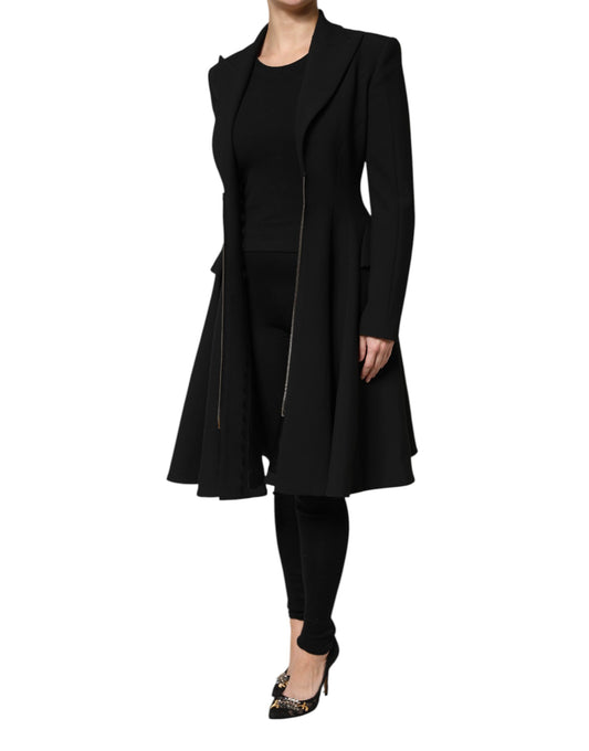 Black Polyester Single Breasted Trench Coat Jacket