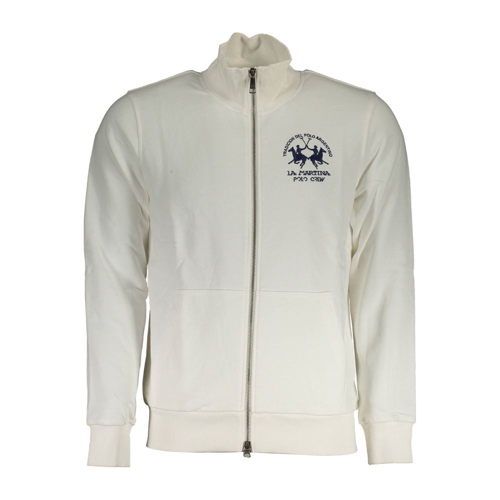 White Cotton Men Sweater With Zip and Pockets