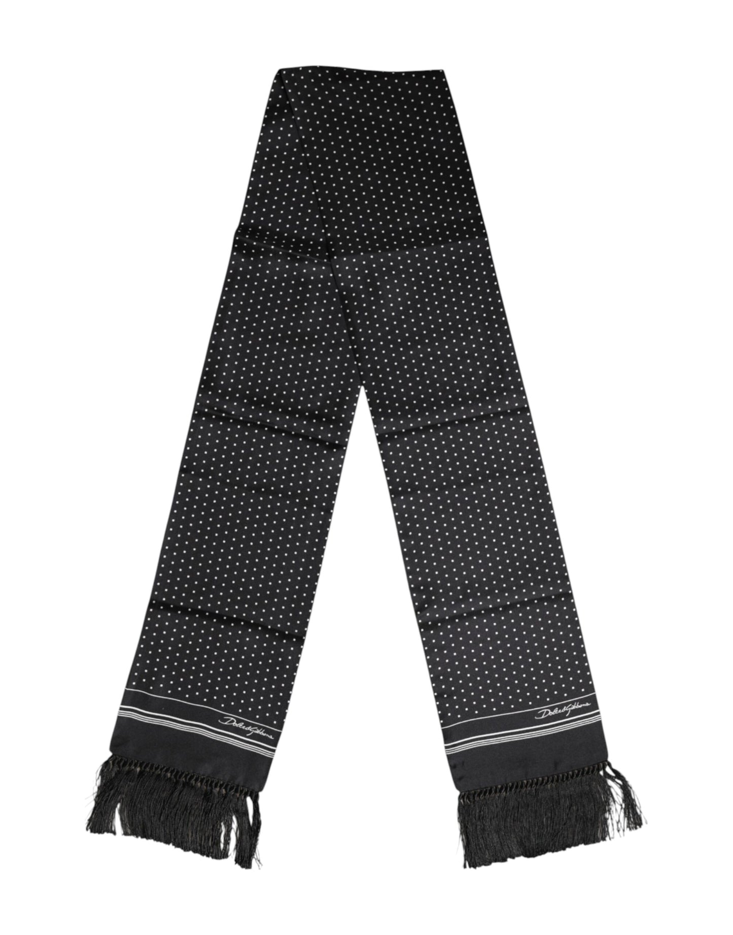 Black White Polka Dot Fringes Foulard Scarf