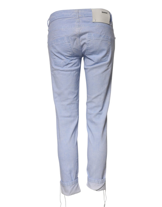 Light Blue Cotton Slim Fit Denim Low Waist Denim Jeans