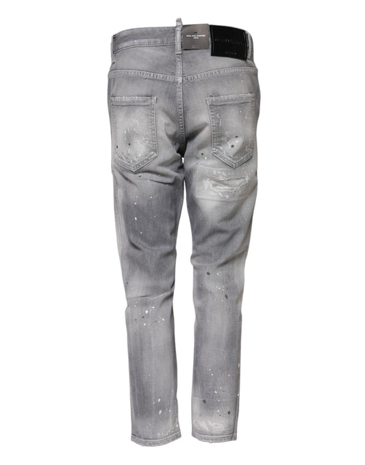 Gray Washed Mid Waist Tapered Jeans