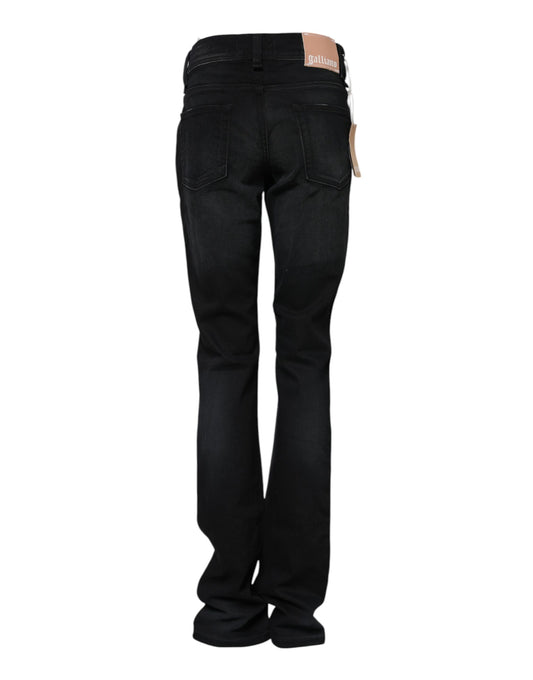 Black Cotton Mid Waist Tapered Denim Jeans