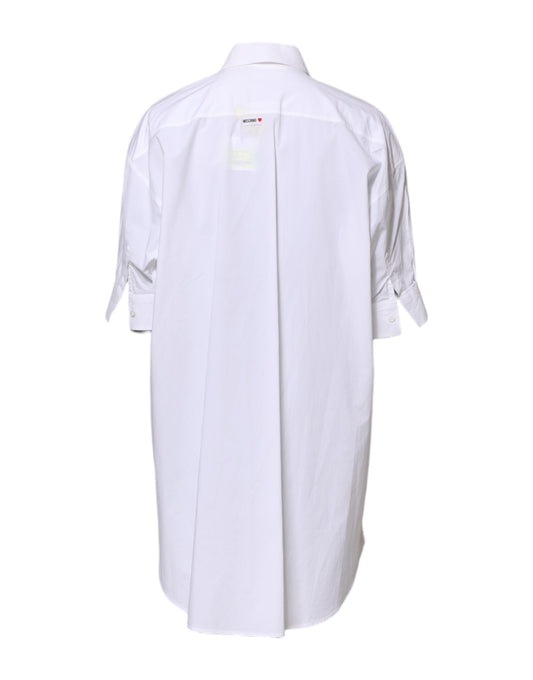 White Printed Collared Button Mini Shirt Dress