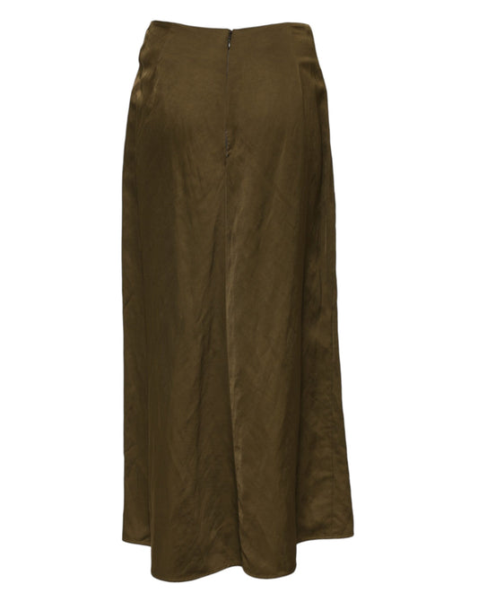 Olive Green Viscose A-line High Waist Midi Skirt