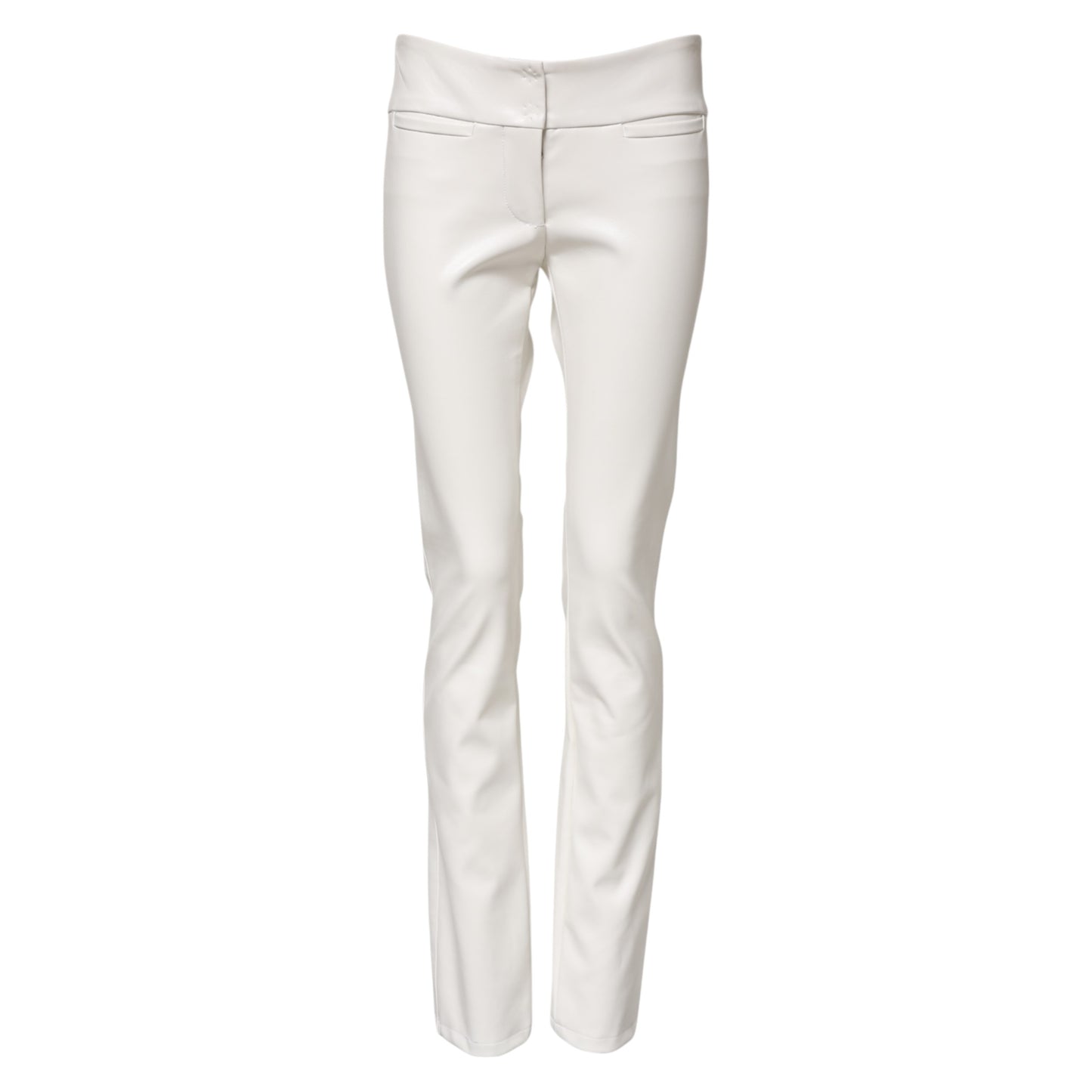 White Polyurethane High Waist Tapered Pants