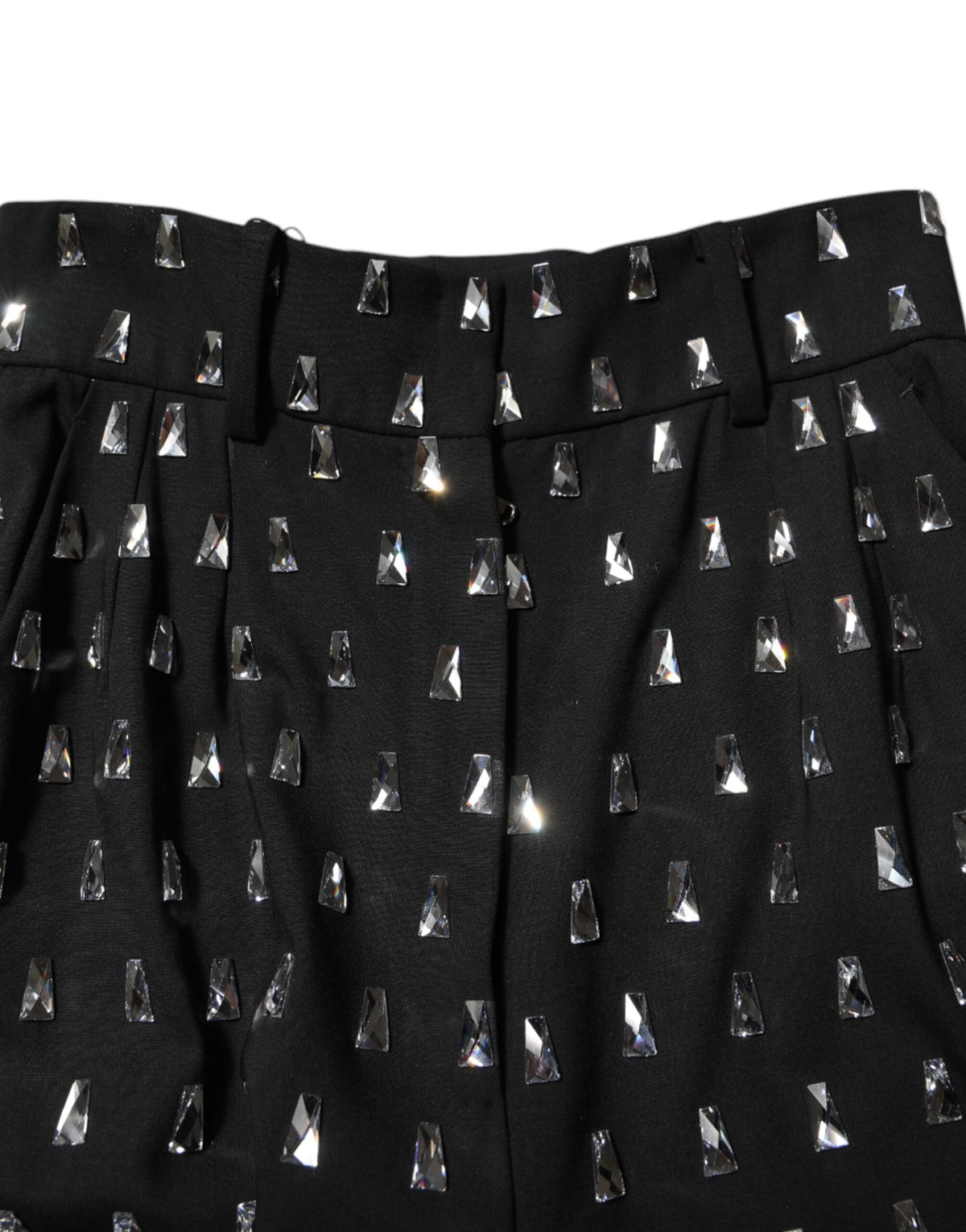 Black Crystal Embellished Wide Leg Pants