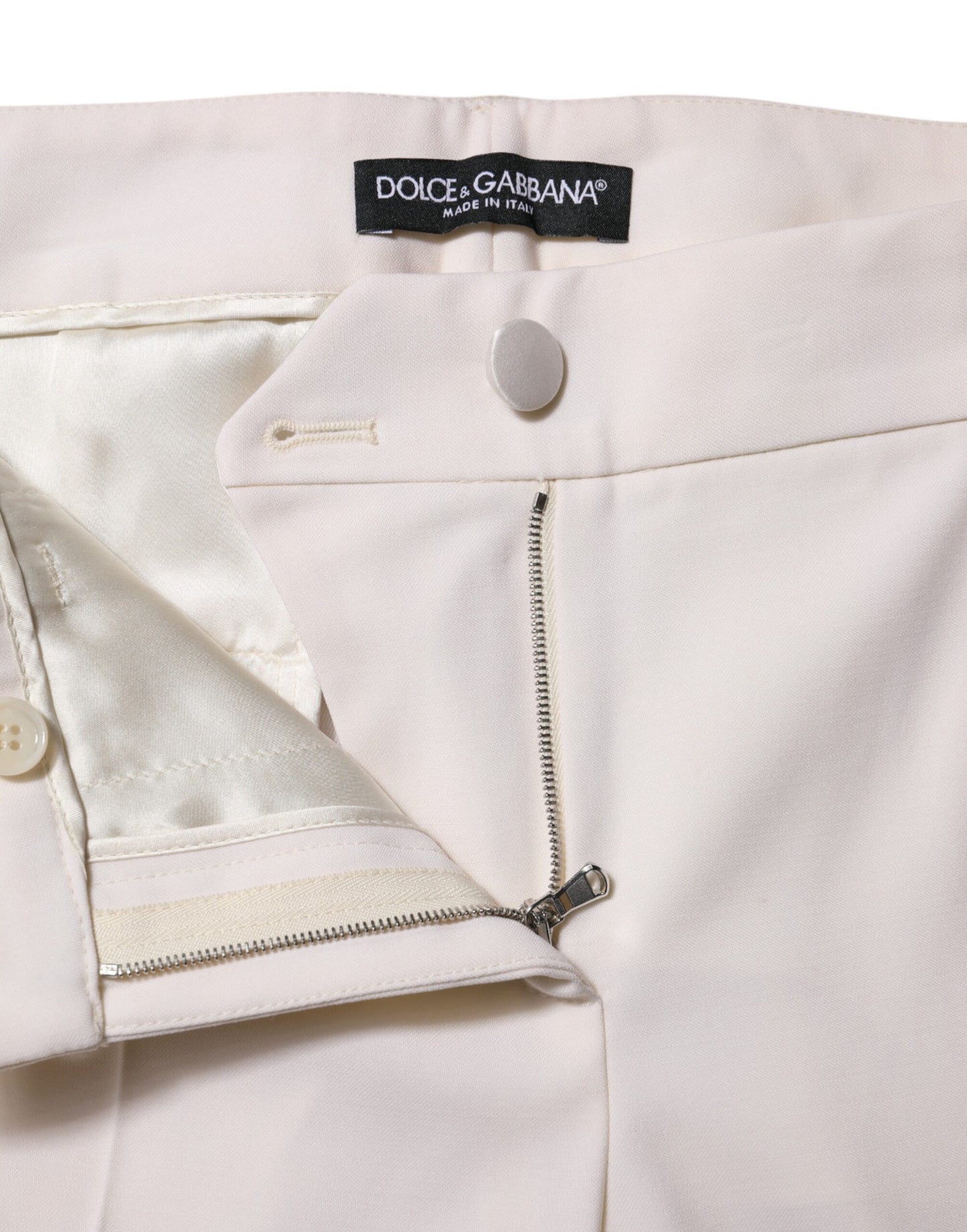 White Wool Mid Waist Tapered Trouser Pants