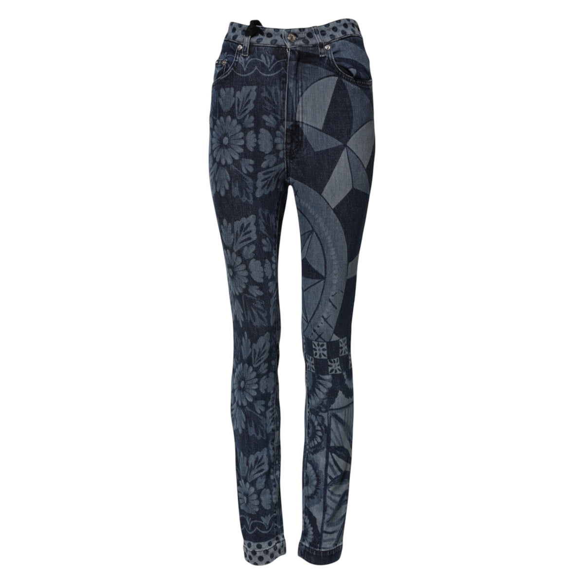 Blue Graphic Print Cotton Skinny Denim Jeans