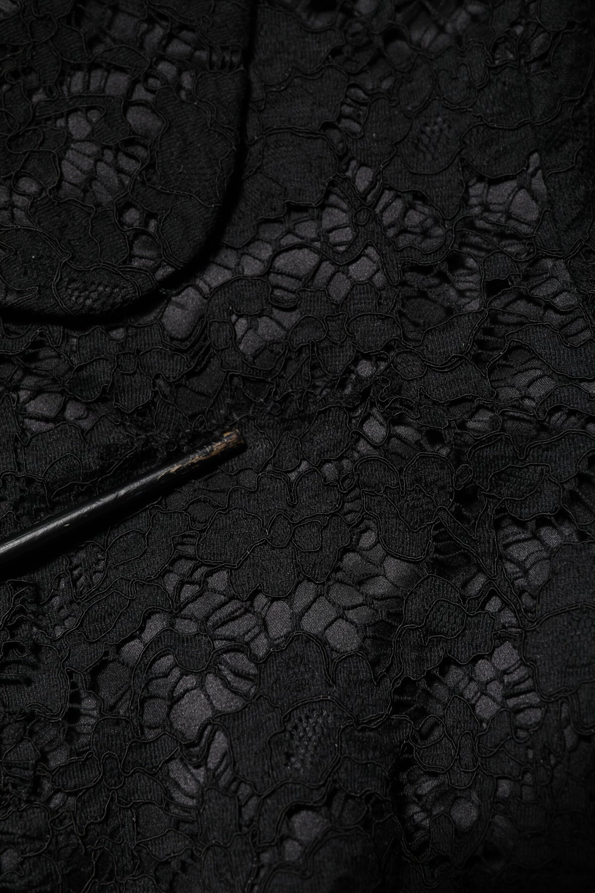 Black Floral Lace Cotton Collared Jacket